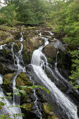 Rhaeadr Ewynnol (Swallow Falls) waterfall, close to the town of Betws-y-Coed. In Snowdonia National Park, north Wales