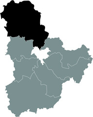 Black flat blank highlighted location map of the VYSHHOROD RAION inside gray raions map of the Ukrainian administrative area of Kyiv Oblast, Ukraine