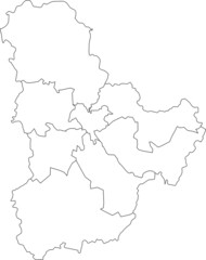 White flat blank vector map of raion areas of the Ukrainian administrative area of KYIV OBLAST, UKRAINE with black border lines of its raions