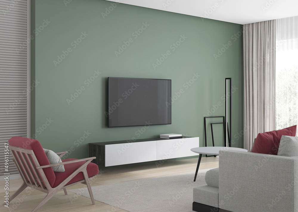 Wall mural Modern living room interior. 3D rendering.