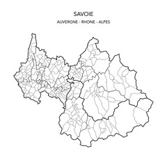 Vector Map of the Geopolitical Subdivisions of The Département De La Savoie Including Arrondissements, Cantons and Municipalities as of 2022 - Auvergne Rhône Alpes - France