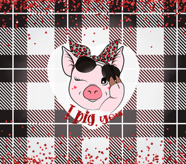 Cute piggy with bow and heart glasses background. I pig you.