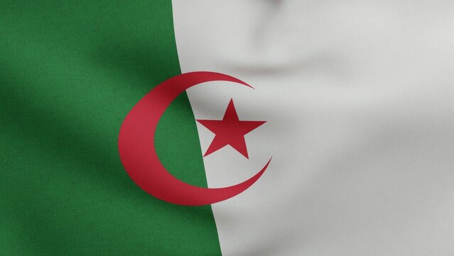 National flag of Algeria waving 3D Render, Peoples Democratic Republic of Algeria flag textile, Algerian government or Akenyal en Dzayer
