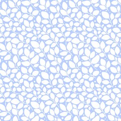 seamless pattern: flat white leafs  on a blue background