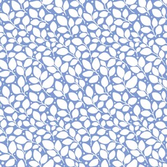Simple natural seamless pattern: flat white leafs on a blue background