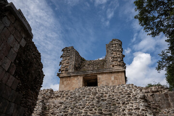 Fototapeta na wymiar Uxmal temple complex in Yucatan, Mexico, blue sky