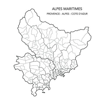 Map of the Geopolitical Subdivisions of The Département Des Alpes-Maritimes Including Arrondissements, Cantons and Municipalities as of 2022 - Provence Alpes Côte d’Azur - France