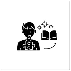 Neurodevelopmental disorder glyph icon.Intense focus on one topic.Preoccupation with narrow topic of interest.Autism spectrum disorder concept.Filled flat sign. Isolated silhouette vector illustration