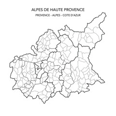 Vector Map of the Geopolitical Subdivisions of the French Department of Alpes-de-Haute-Provence Including Arrondissements, Cantons and Municipalities as of 2022 - Provence Alpes Côte d’Azur - France
