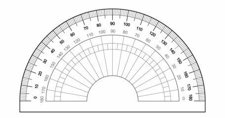 Protractor ruler isolated on the white background. Measuring tool Grid for for measuring degrees. - obrazy, fototapety, plakaty