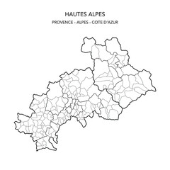 Map of the Geopolitical Subdivisions of The Département Des Hautes-Alpes Including Arrondissements, Cantons and Municipalities as of 2022 - Provence Alpes Côte d’Azur - France