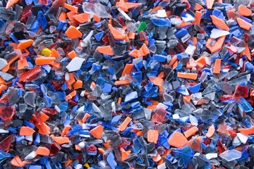 A pile of microplastics - small pieces of hard plastic, intended for further processing....