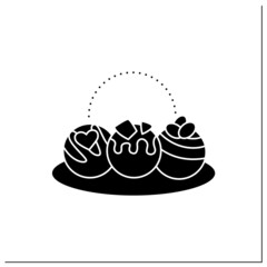 Coco bombs glyph icon. Delicious dessert. Cute balls of chocolate with marshmallows filling. Candies variation. Chocolate sweet.Filled flat sign. Isolated silhouette vector illustration