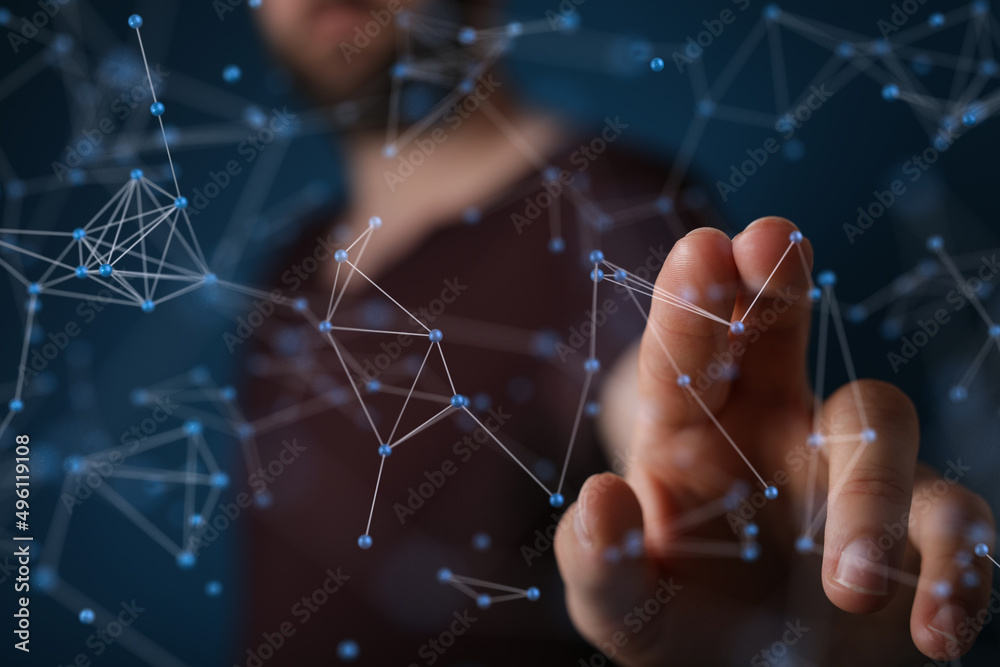 Wall mural cloud network computer connects to internet server service for cloud data transfer