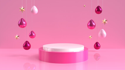 3D Rendering Easter product display stage for presentation illustration. Easter eggs pink theme