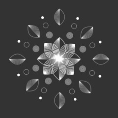 mandala with a geometric pattern of flowers on a black background