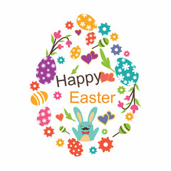 Happy Easter floral wreath vector | Easter bunny with flower | A cute Easter bunny