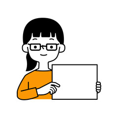 メッセージボードを持ったメガネの女性のベクターイラスト