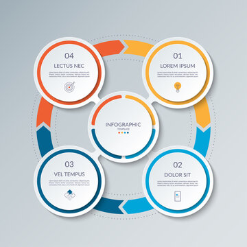 Infographic circle with 4 options, parts. 4-step vector template for business infographics. Process chart, cycle diagram for business presentation, report, brochure, web, data visualization.