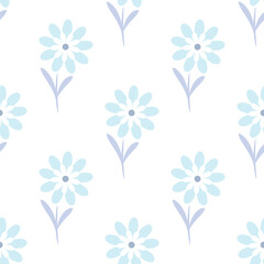 Floral vector pattern. Flower seamless repeat pattern background. Pastel blue design.