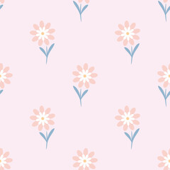 Obraz premium Floral vector pattern. Flower seamless repeat pattern background. Pastel pattern.