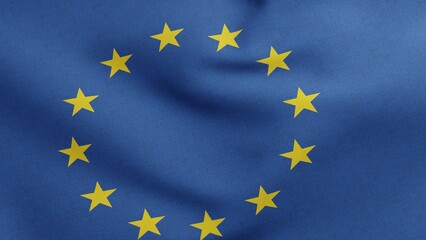 European Union flag 3D Render, EU Flag of Europe, European Union national flag textile, logo of the Council of Europe