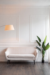 Interior design series: Modern living room with big empty white wall