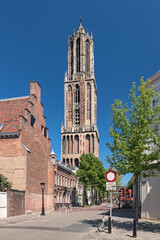 Utrecht, Netherlands. Dom Tower of Utrecht Cathedral. It was built in 1321-1382. Since the unfinished cathedrals's nave collapsed in 1674, the Dom tower has been a freestanding tower.