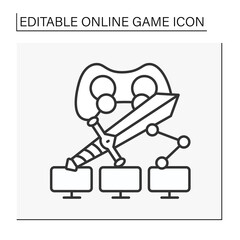  Massive rpg games line icon. Multiplayer online role-play games by sync computers. Online game concept. Isolated vector illustration.Editable stroke