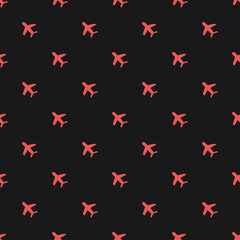 Seamless pattern with airplanes icons. Doodle airplane icons on black background. Doodle summer travel icons. Summer seamless pattern. travel icons on black background. Vacation vector pattern