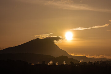 the Sainte Victoire mountain in the light of a spring morning