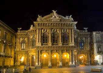 Fototapeta na wymiar Massimo Bellini Theater at night in Catania, Sicily, Italy