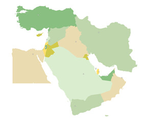 Middle East Vector Map with capitals mapped (optionally). Middle East Map. Green, beige colors