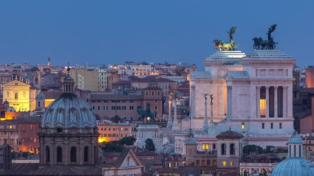 Panoramic view of historic center day to night timelapse of Rome, Italy