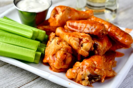 Hot wings with celery sticks