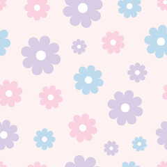 Cute pastel floral vector pattern, seamless repeat pattern design with simple geometric flowers.