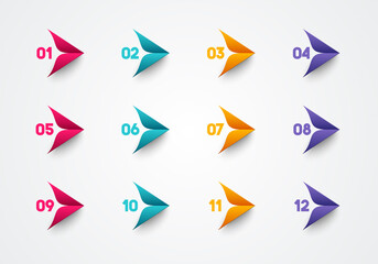 Colorful Bullet Points In Origami Arrow Style - obrazy, fototapety, plakaty