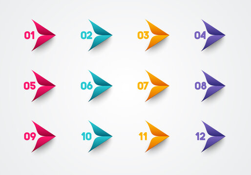 Colorful Bullet Points In Origami Arrow Style
