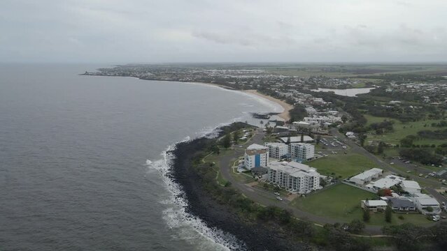 Aerial View Of The Point Coastline At Bargara, Queensland, Australia - drone shot