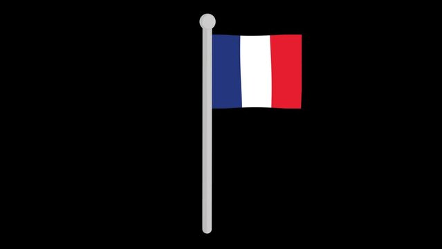 Loop animation of the flag of France on a pole with a transparent background
