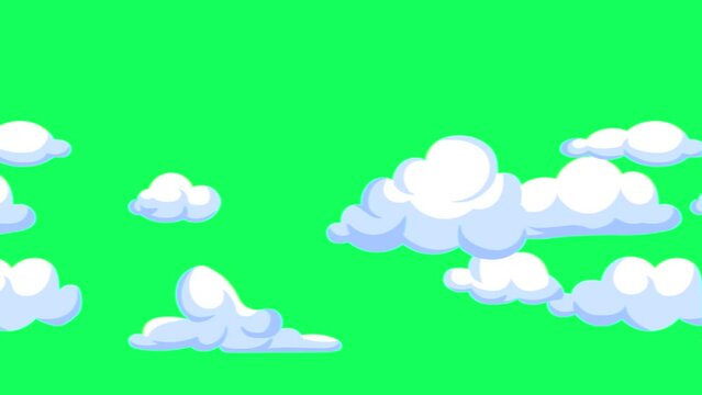 Animation clouds moving from right to left on green screen.