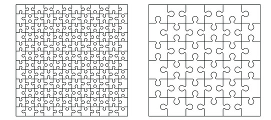 jigsaw puzzle pieces connection line pattern. Puzzle pieces icon or pictogram. Cartoon vector outline. Autism awareness logo or symbol. Dubbele platte puzzels. Teamwork concept. Mosic sign. Game print