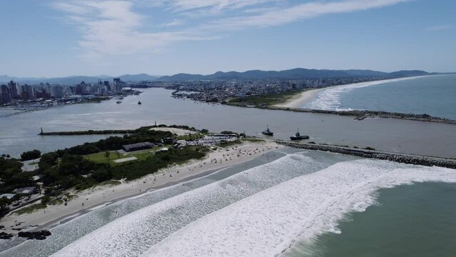 Itajaí city, Santa Catarina, Brazil. Aerial Video 4K.