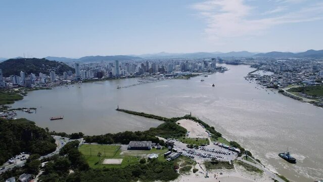 Itaja&iacute; city, Santa Catarina, Brazil. Aerial Video 4K.