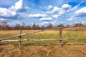 Fototapeta na wymiar wooden fence on meadow