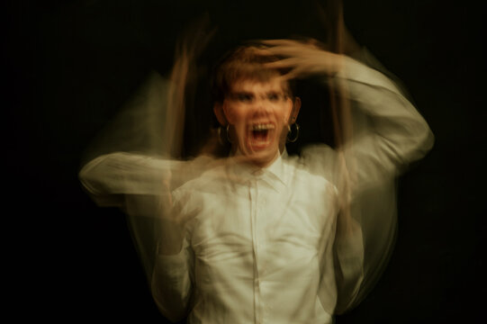 psychopath with schizophrenia and mental disorders. The concept of female psychosis and paranoia