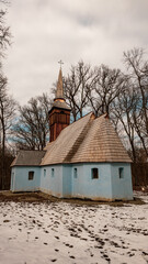 Traditional village church in Romanian countryside, Astra Folk Museum, Sibiu, Romania