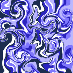 Marbled texture creative vector design. Dark colors mixed liquid decorative background. Purple, blue, white, black colorful fluid illustration for fabric, textile design