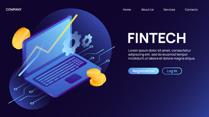 Fintech web Banner. Landing page. Vector illustration