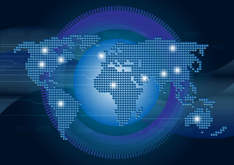 Dots of world map on technology background vector.